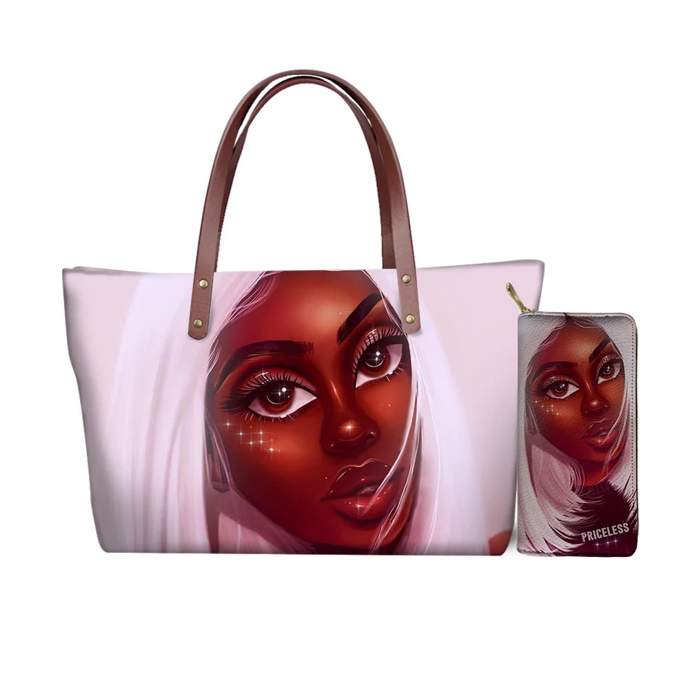 High Quality Latest Custom Pattern Women Hand Bags Black Art African Girls Printed Top Handle Tote Bag Luxury Purse for Ladies
