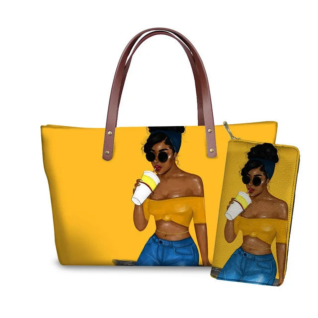 Top Seller Cheap Price Customize Design 2 Pcs Set African Print Women Shoulder Bag Handbag Fancy Beach Handbags for Women Luxury