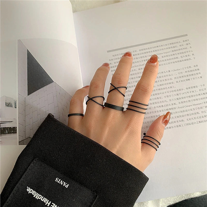 Punk Black Finger Rings For Women Men Simple Chain Ring Set Fashion Rings 2026 Trend Friend Gifts Party Knuckle Jewelry Party