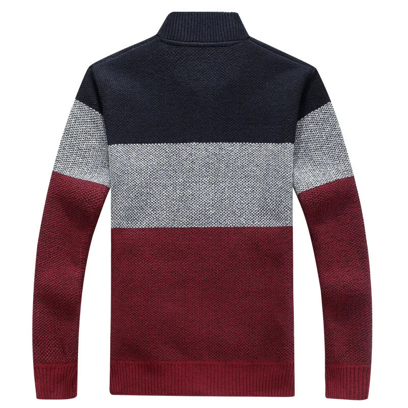Winter Fashion Patchwork Men's Knitted Jackets Thick Comfy Long Sleeve Sweater Coat Warm Stand Collar Fall Tide Casual Cardigan