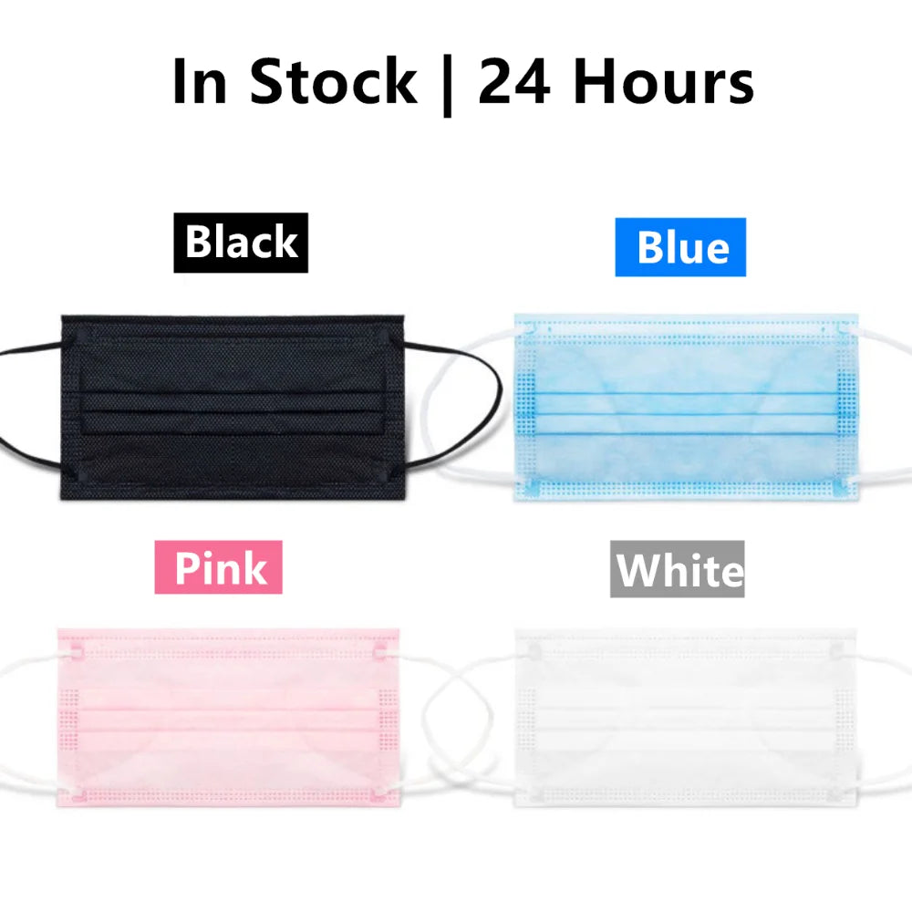 In Stock 10/50PCS Mask Disposable Face Mask Black Nonwove 3 Layers Mouth Mask Filter Anti Dust Breathable Protective Adult Masks