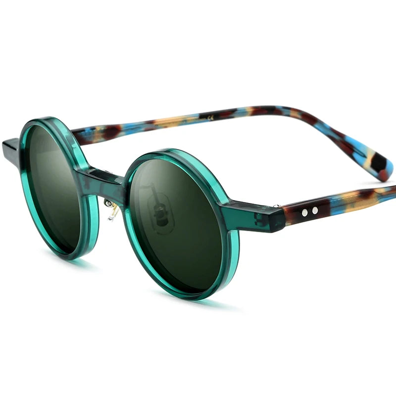 Borregls Acetate Polarized Sunglasses Men New UV400 Retro Vintage Transparent Round Sun Glasses Women Mirrored Shades 19177T