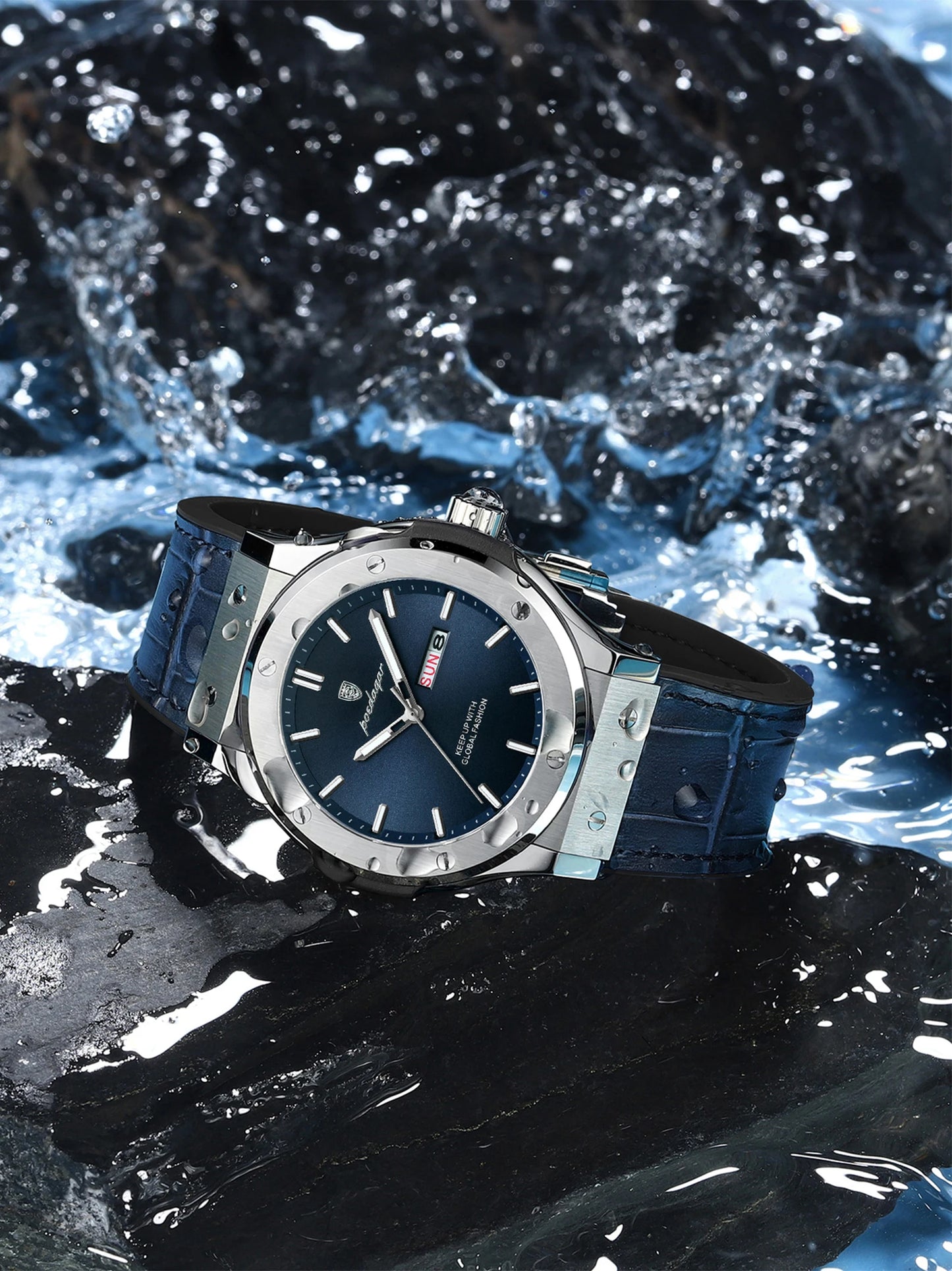 POEDAGAR 952 Brand Name Popular Man Quartz Watch clear Silicone Strap Waterproofing Week Display Simple Business Watch Supplier
