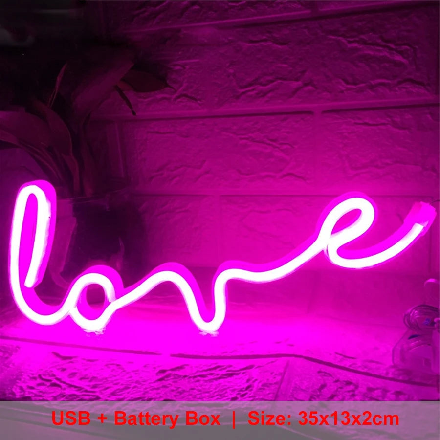 LOVE Neon Light Sign Decoration Lamp Nightlight Ornaments LED Letter Bulbs for Room Party Weeding Romantic Proposal Gift