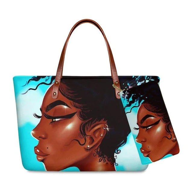 Top Seller Cheap Price Customize Design 2 Pcs Set African Print Women Shoulder Bag Handbag Fancy Beach Handbags for Women Luxury