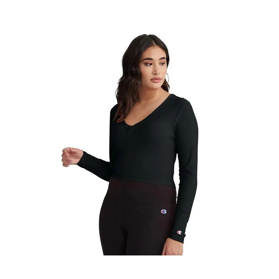 Champion Rib Zip Cardigan Womens Active Sweaters Color: Black | 100% Authentic