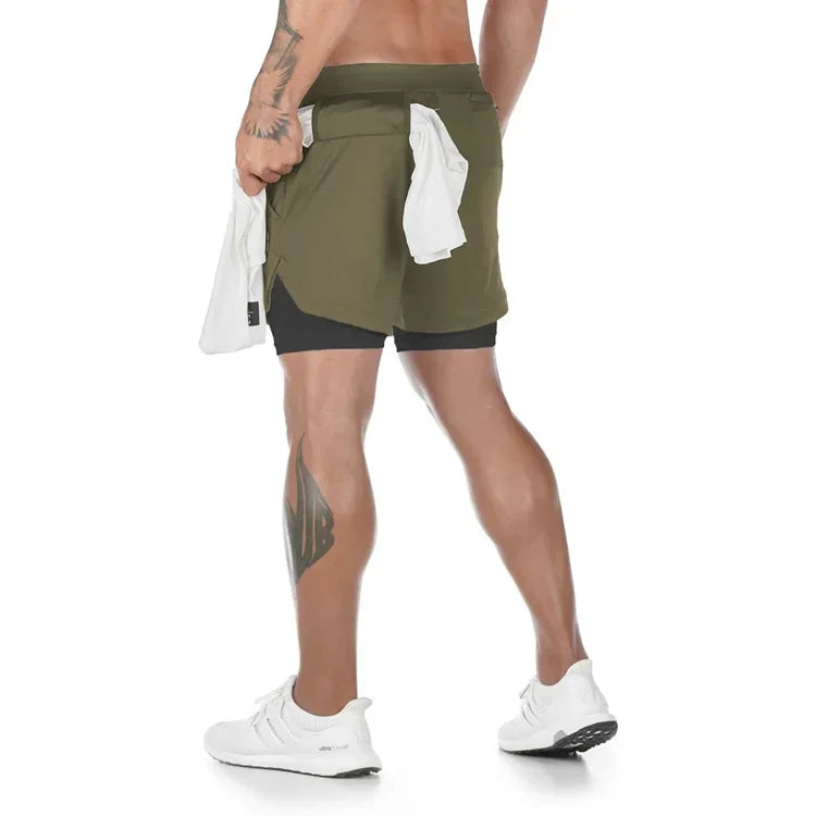 Men's 2-in-1 Camo Quick Dry Yoga and Running Shorts Compression Inner Layer Gym Fitness Jogging Pants