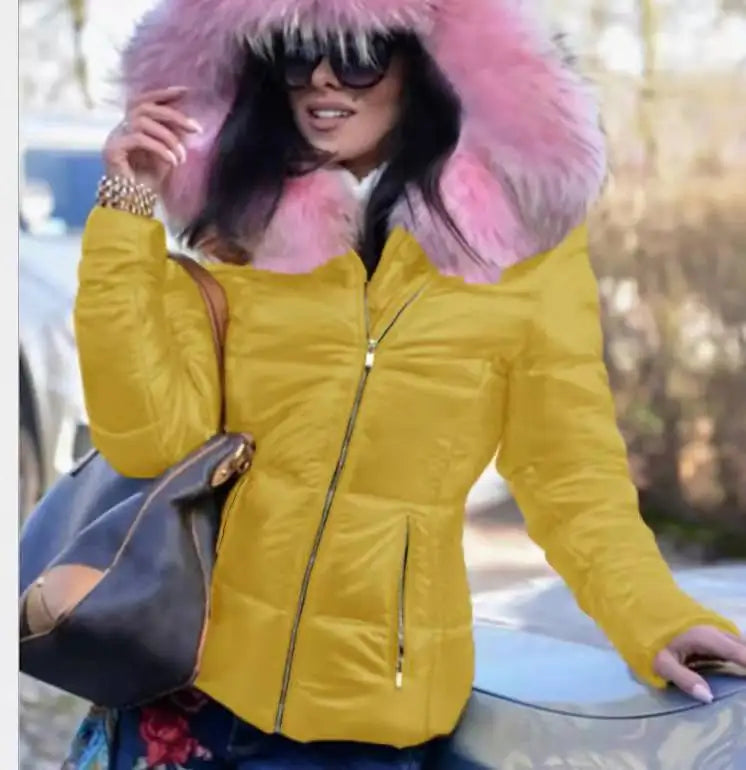 Liu Ming Oem Odm Winter Women Clothing Fashion Hood Faux Fur Collar Outwear Parkas Ladies Jacket Plus Size Coat