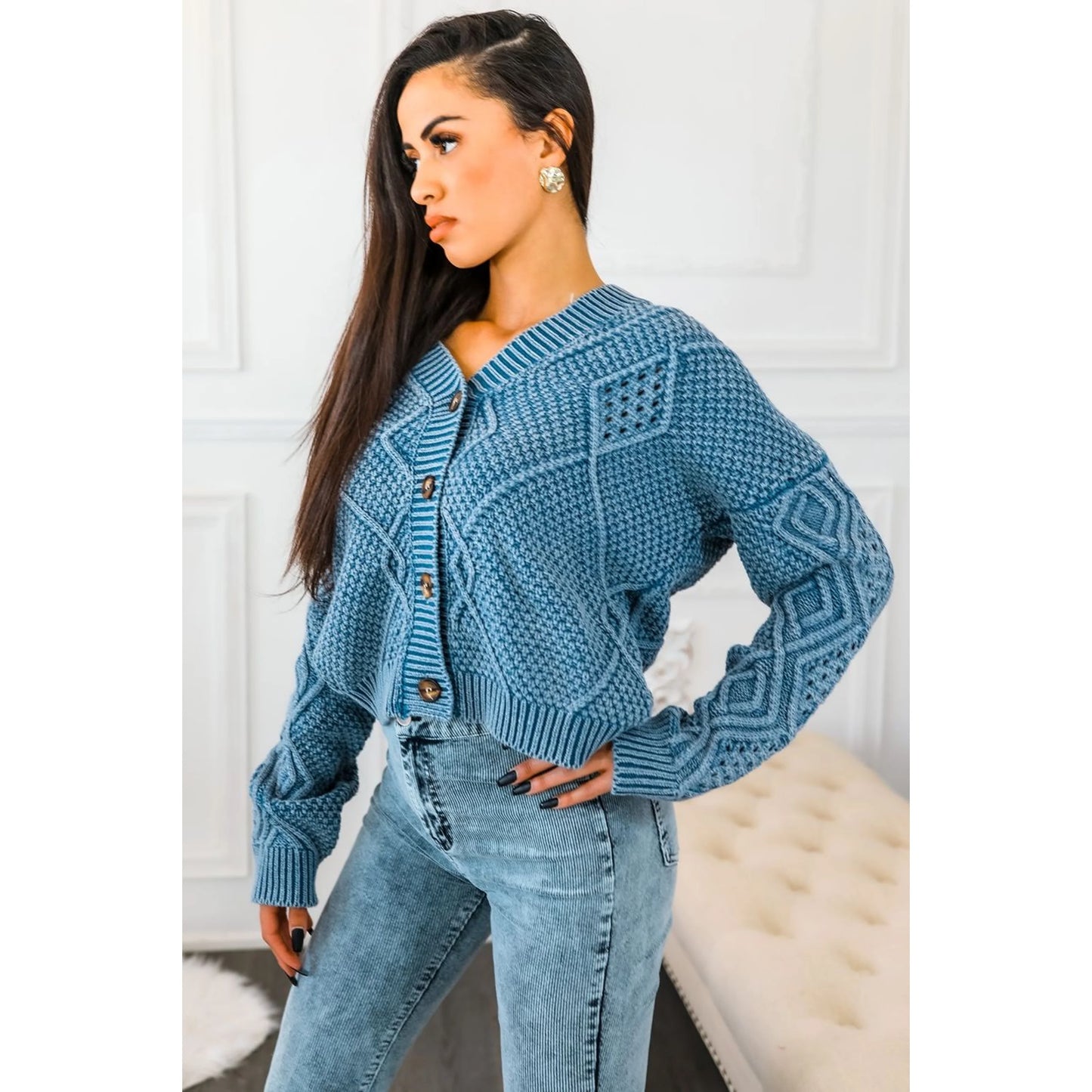 Women's Summer Cardigan TD Never Burnt Out V Neck Button Down Sweater Breathable and Casual Print Design with Front Logo