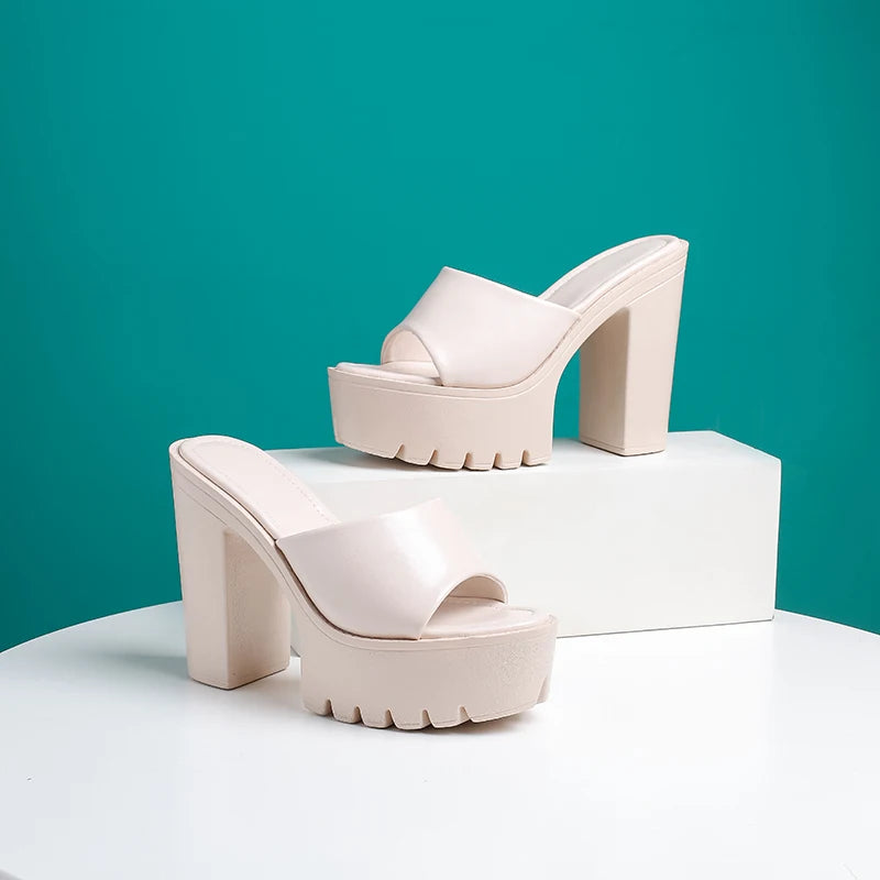 New Chaussures Femme Platform Shoes Luxury Fashion Thick High Heels Summer Mules Party Designer Sexy Slippers for Women