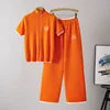 Luxury Anti-Wrinkle Embroidery Zipper Set Summer New Color Contrast Mandarin Collar Short-sleeved Knitted Women