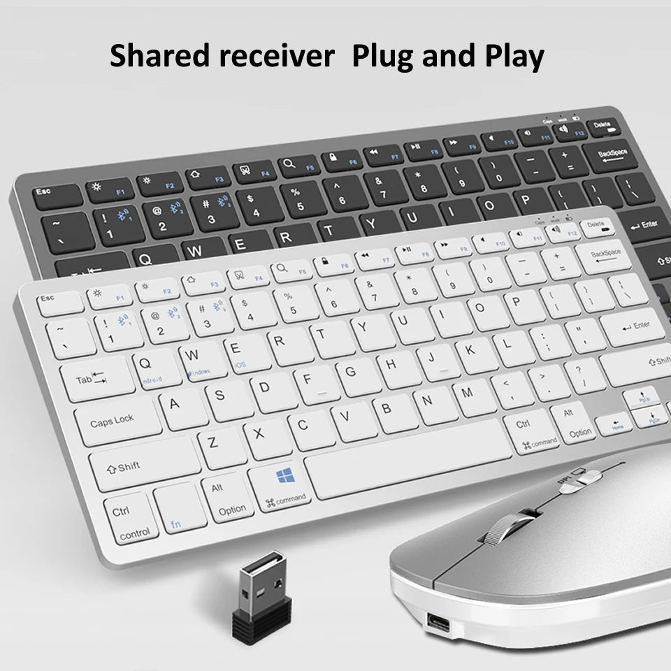 2.4G Wireless BT Keyboard Mouse Combo Rechargeable Mini Multimedia  Keyboard Mouse Set for Laptop PC
