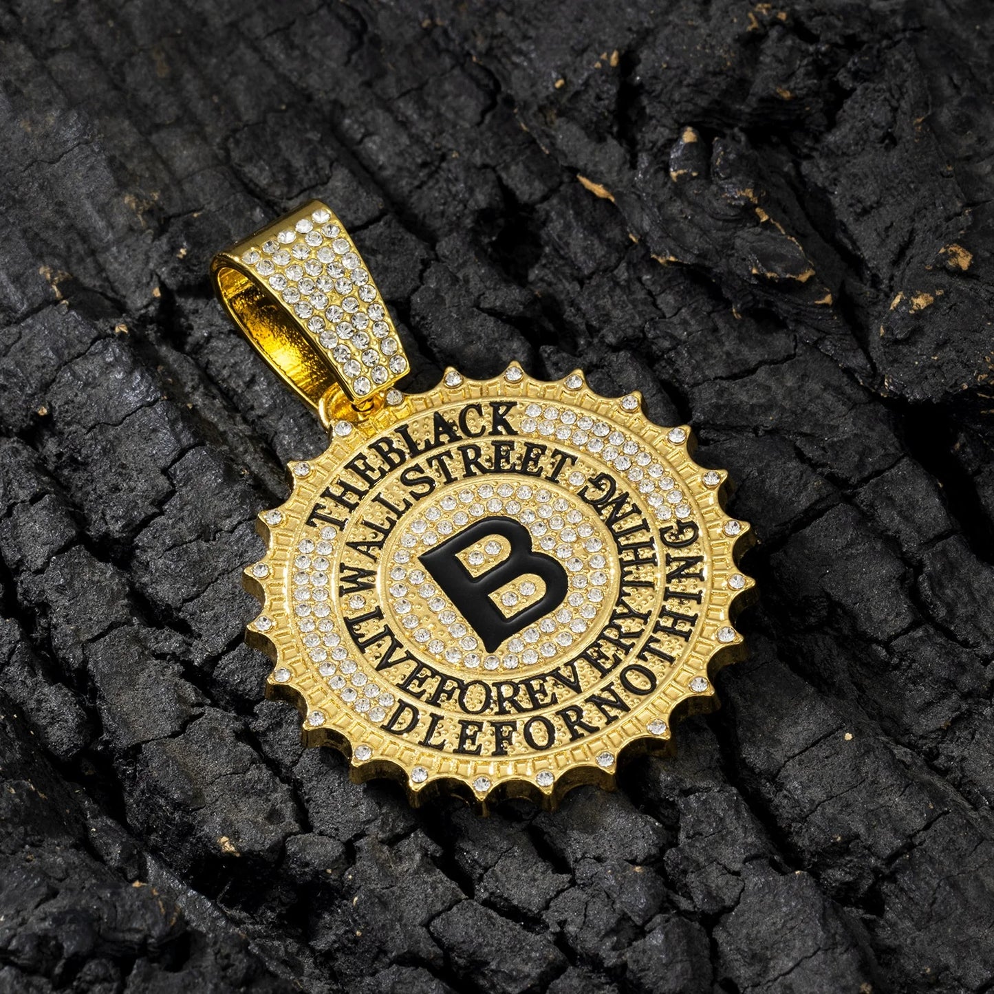 CJH Hip Hop Brand Men's Full Diamond Cuban Necklace Round B Diamond Letter Pendant Long Chain for Gift Cross-Border Supply