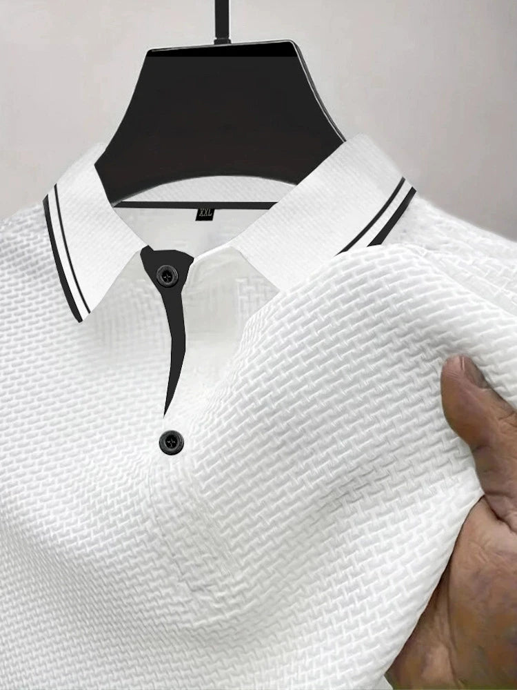 Custom Men's Business Solid Color T-Shirts Short Sleeve Lapel Design Summer Office Casual Formal Jacquard Breathable Summer