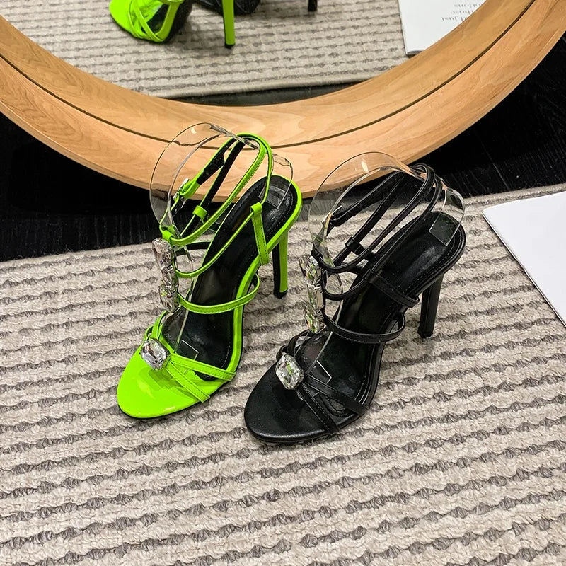 Sizes 35-42 French Fashion Open Toe Rhinestones Elegant Banquet Slim Heel Sandals