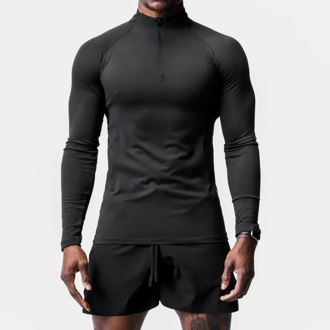 Men's High Neck Compression Half Zip Sweatshirt Long Sleeve Fitness Top with Zip for Winter Training Gym Running-Made Fleece