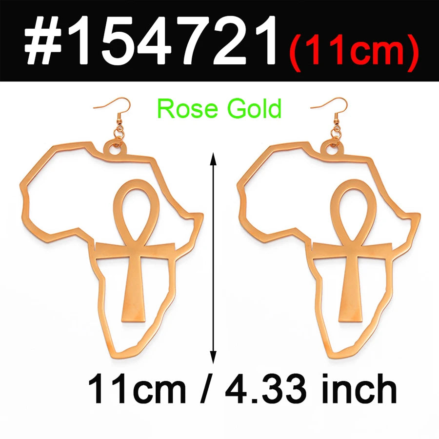 Anniyo African Map Big Ankh Earrings Exaggerate Larger Earring Africa Egypt Nile Key Traditional Ethnic Hyperbole  #154721