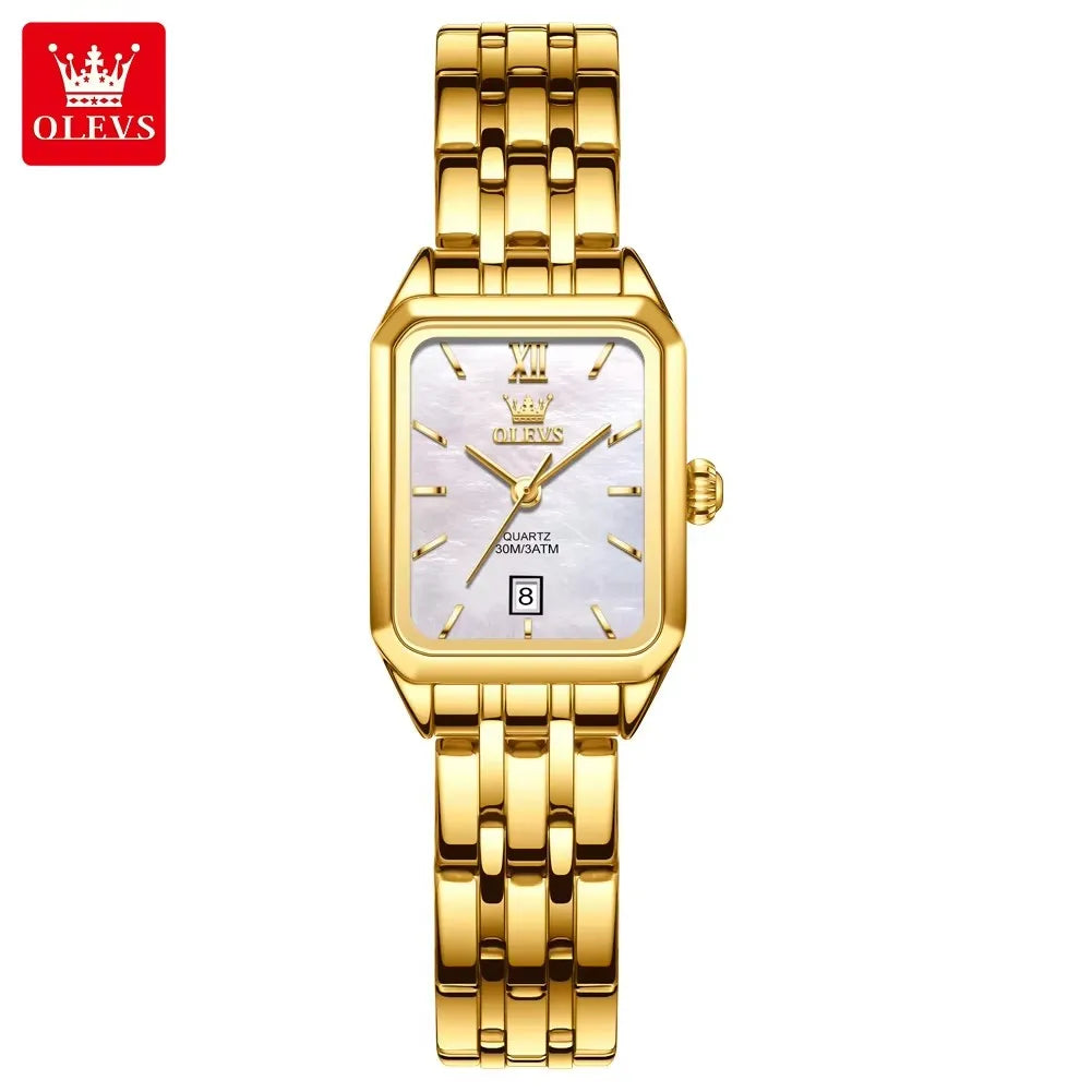 OLEVS 5616 New Waterproof Stainless Steel Ladies Quartz Watches Women Fashion Elegant Square Golden Watch Calendar Wristwatch