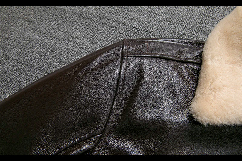 Air Force Flight Jacket Fur Collar Genuine Top Layer Cow Leather Jacket Men Black Brown Cow Coat Men's Winter Jacket 정품 가죽