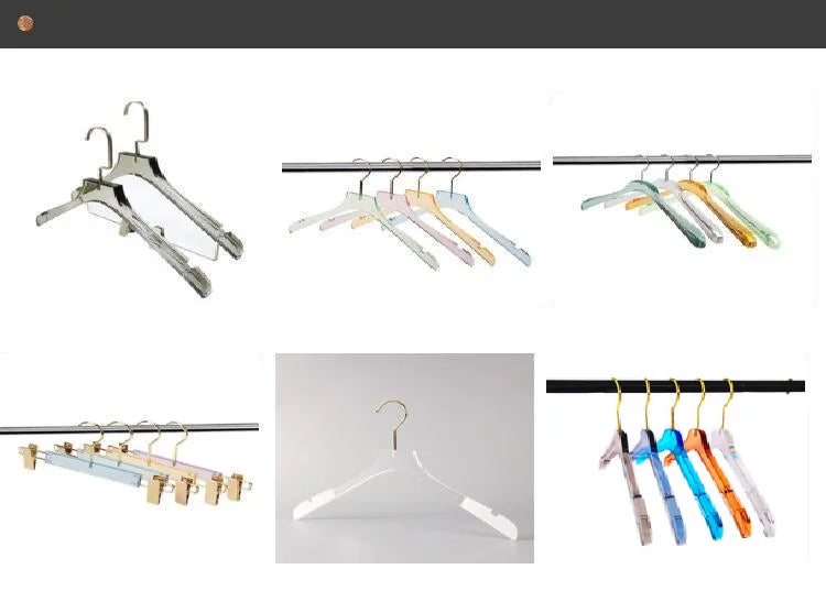 Transparent Wholesale Coat Skirt Matte Hanger Acrylic Clothes Hanger with Gold Hooks