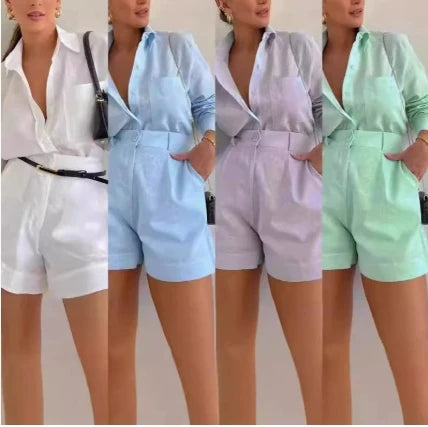 New High Quality Casual 2 Piece Set Women Puff Sleeve Top and Elastic Waist Slim Shorts Set Jogging Set