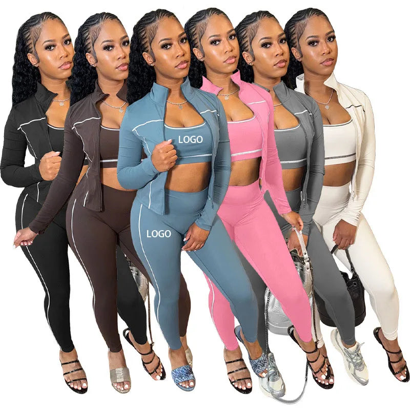 Custom Sets for Women Casual Set Jacket I-shaped Vest Pants Three-Piece Color Blocking Tight Fitting Set Conjuntos Para Mujeres