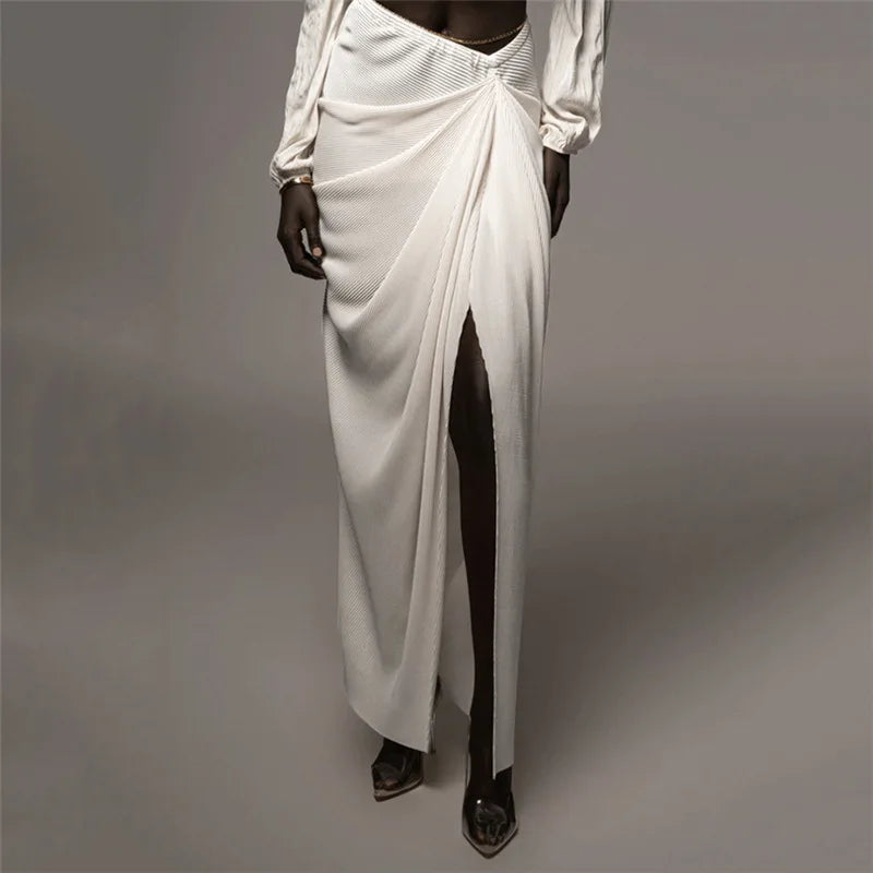 WY8334 2022 Wholesale Solid Women Fashion Skirts High Waist Side Split Maxi Skirt Dress Club Wear