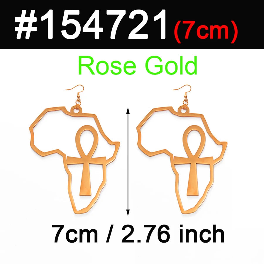 Anniyo African Map Big Ankh Earrings Exaggerate Larger Earring Africa Egypt Nile Key Traditional Ethnic Hyperbole  #154721
