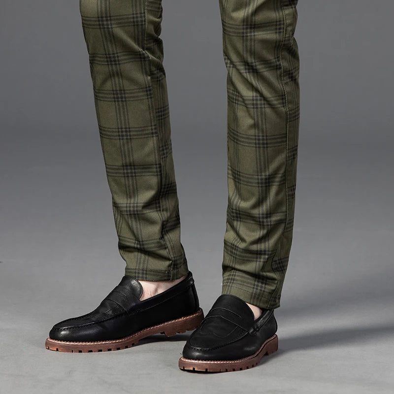 2025 Spring New Men's Plaid Casual Pants Business Fashion Slim Stretch Male Skinny Trousers Brand Clothes 7 Color