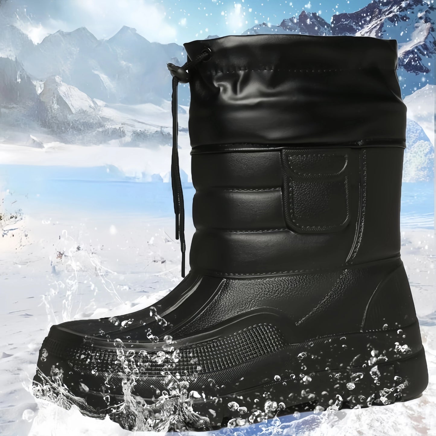 Thick Winter Snow Boots, Waterproof Fishing Men's Rain Boots with Plush and Thick Bottom, Warm Cotton Shoes