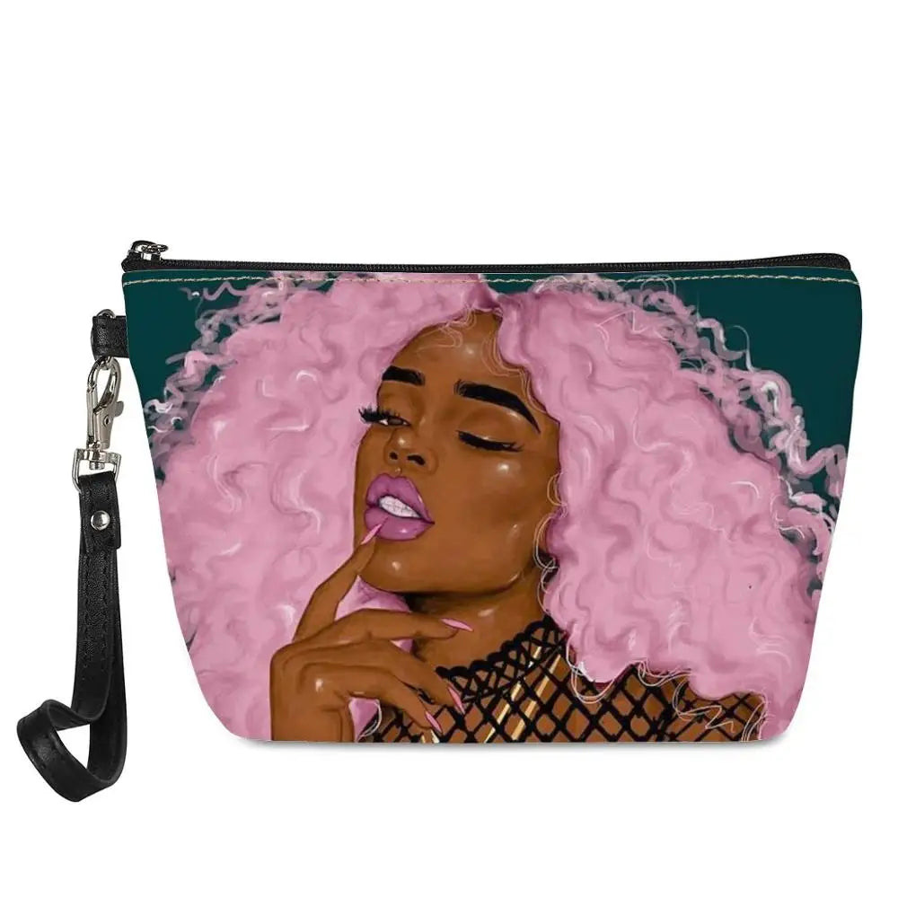 Hot Selling Art African Girl Theme Lightweight Travel Accessories Cosmetic Pouch Zipper Closure Makeup Bags Custom Cosmetic Bag