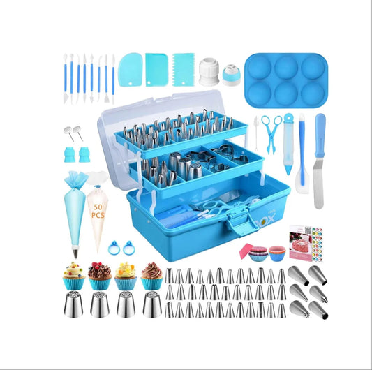 Professional Blue 236pcs Baking Pastry Tools Kit Cake Decorating Supplies Storage Case Piping Bags Icing Tips for Cupcake Adults