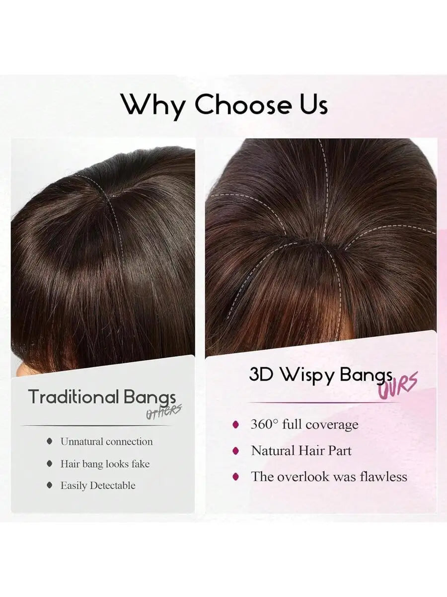 Human Hair Bangs Clip in Hair Extensions Fake Bangs 360° Clip on Air Bangs Hairpieces for Women With Temples 3 Secure Clips