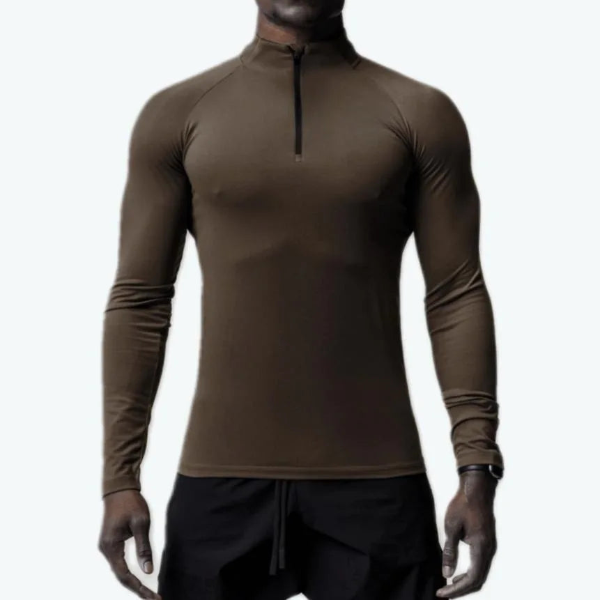 Men's High Neck Compression Half Zip Sweatshirt Long Sleeve Fitness Top with Zip for Winter Training Gym Running-Made Fleece