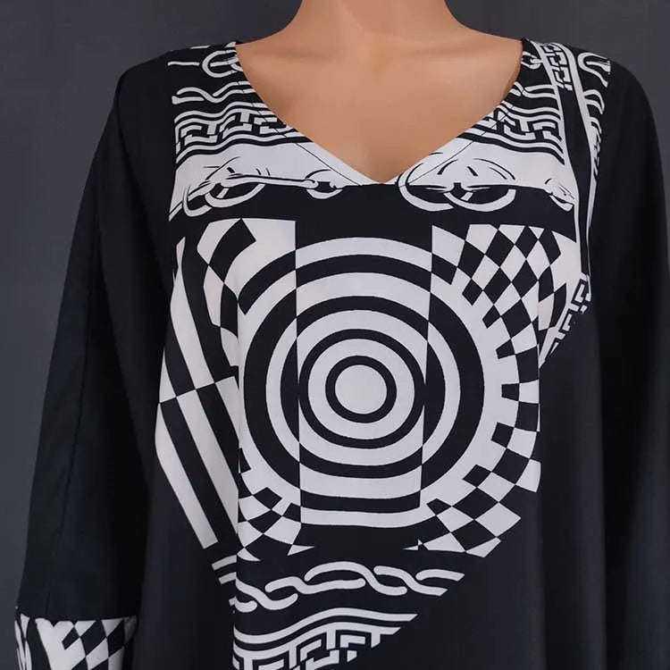8646 Middle East Muslim Casual Loose Printed Plus Size Elegant Long Dress Women Islamic Clothing