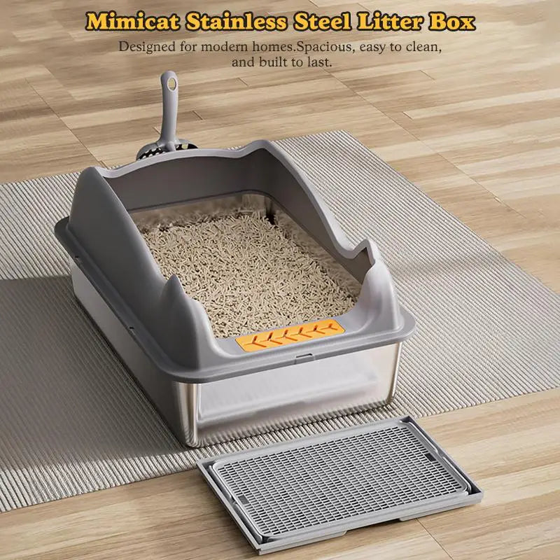 Large Size Cat Litter Box Easy Clean Feature Made of Stainless Steel and PP Plastic