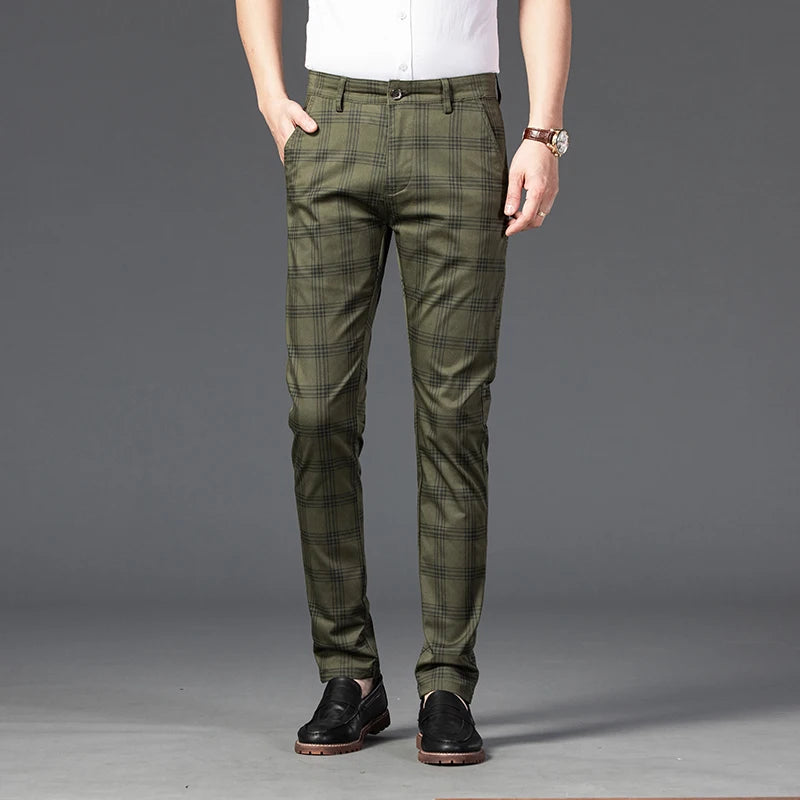 2025 Spring New Men's Plaid Casual Pants Business Fashion Slim Stretch Male Skinny Trousers Brand Clothes 7 Color