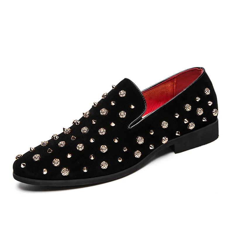 Custom Logo MOQ1 Outdoor Loafers Men Rhinestone PU Leather Rose Rivet Mens Casual Walking Style Shoes Wedding Party Dress Shoe