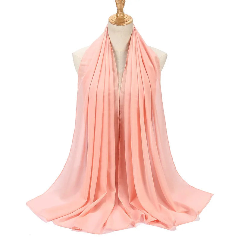 New Design Malaysia Chiffon Hijab Muslim Women Pure Color Crinkle Scarf