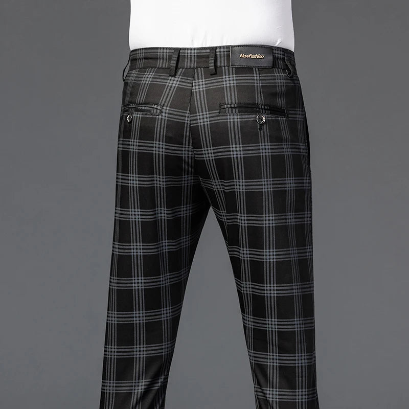 2025 Spring New Men's Plaid Casual Pants Business Fashion Slim Stretch Male Skinny Trousers Brand Clothes 7 Color