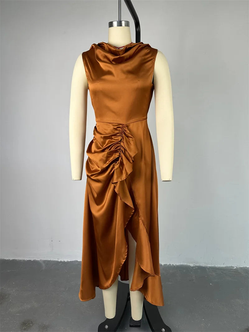 2025 Summer New Style Sleeveless Slim Fit Ruffle Edge Mid Length Irregular Elegant Party Dress