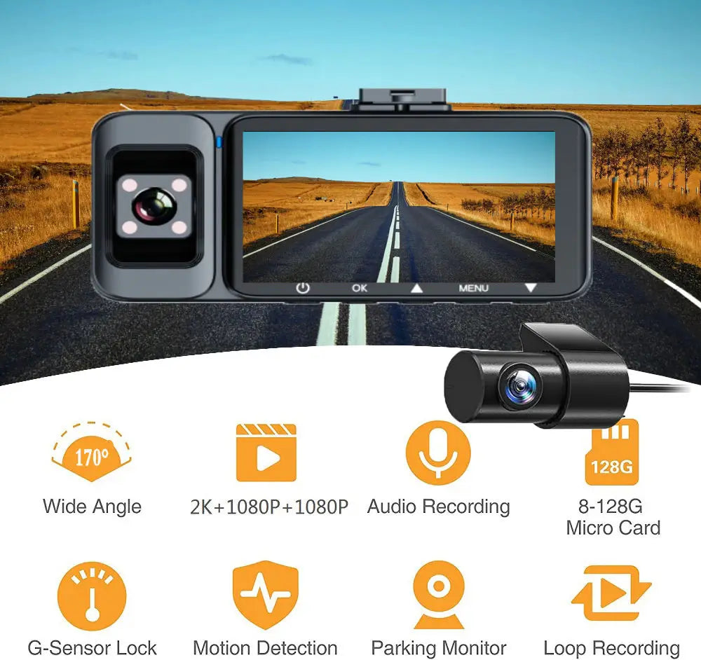Supplier Mini Wifi 3 Channel Dash Camera 2.5K Wifi Front and Rear Inside 3 Lens Dashcam Wifi Car Dvr 3 Cameras Dash Cam