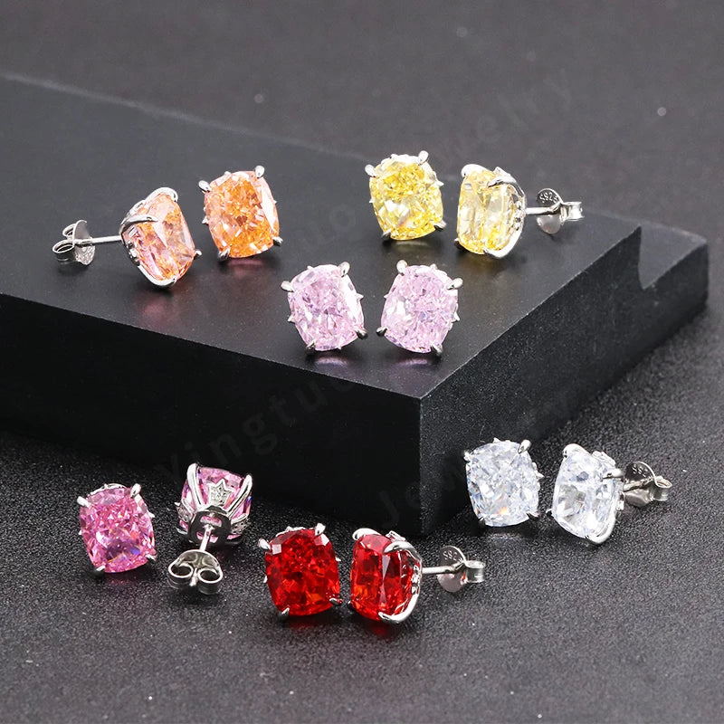 18K Gold Plated High-Carbon Diamond CZ 925 Silver Oval Stud Earrings Classic for Anniversaries Featuring Ice Crushed Cubic