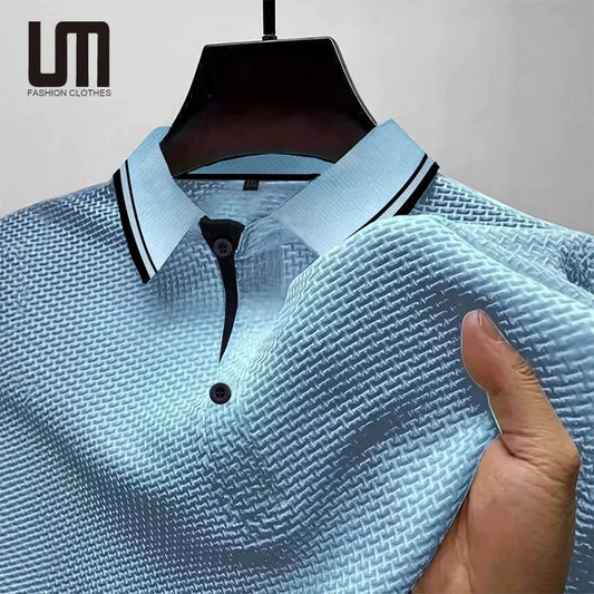 Custom Men's Business Solid Color T-Shirts Short Sleeve Lapel Design Summer Office Casual Formal Jacquard Breathable Summer