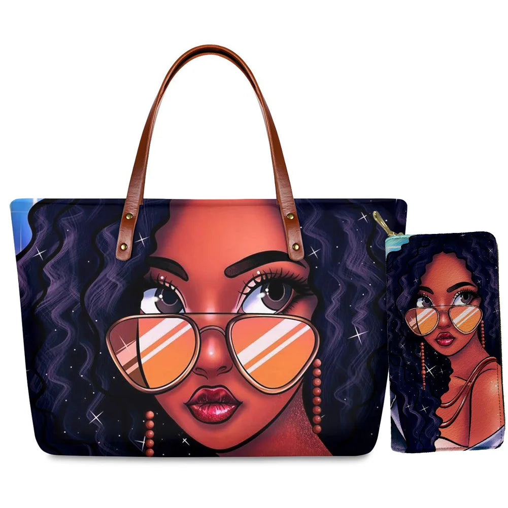 Top Seller Cheap Price Customize Design 2 Pcs Set African Print Women Shoulder Bag Handbag Fancy Beach Handbags for Women Luxury