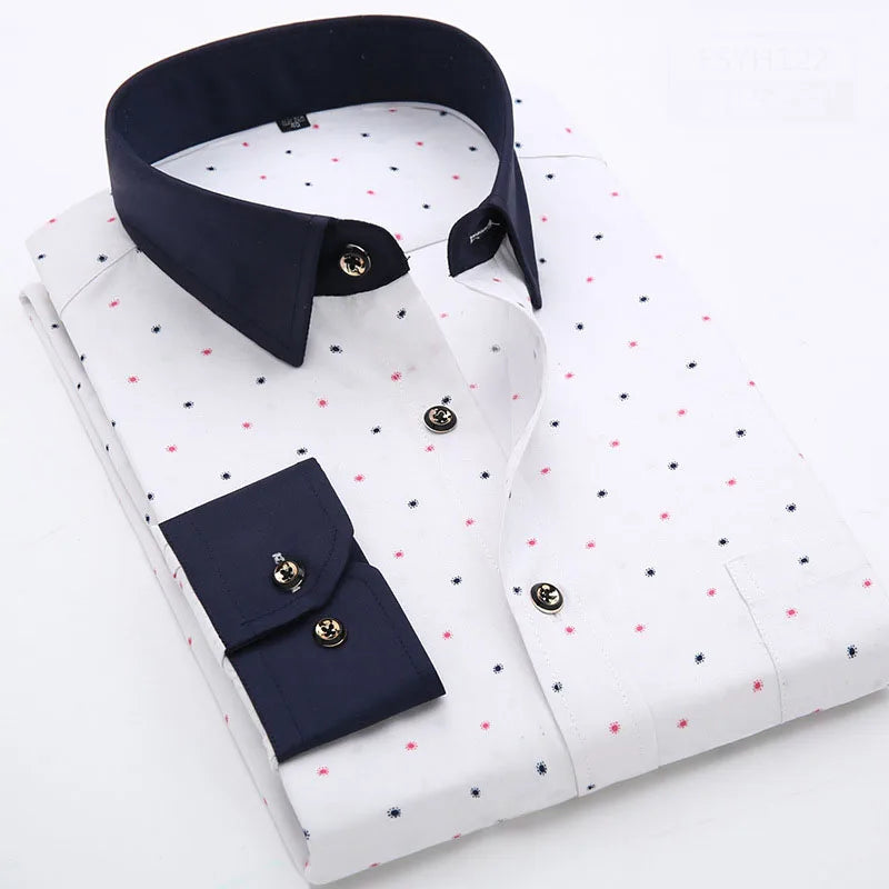 6207-XUJO-men Long Sleeve Shirts Retailer Special Men Clothing Classic Print Youth Slim Shirt