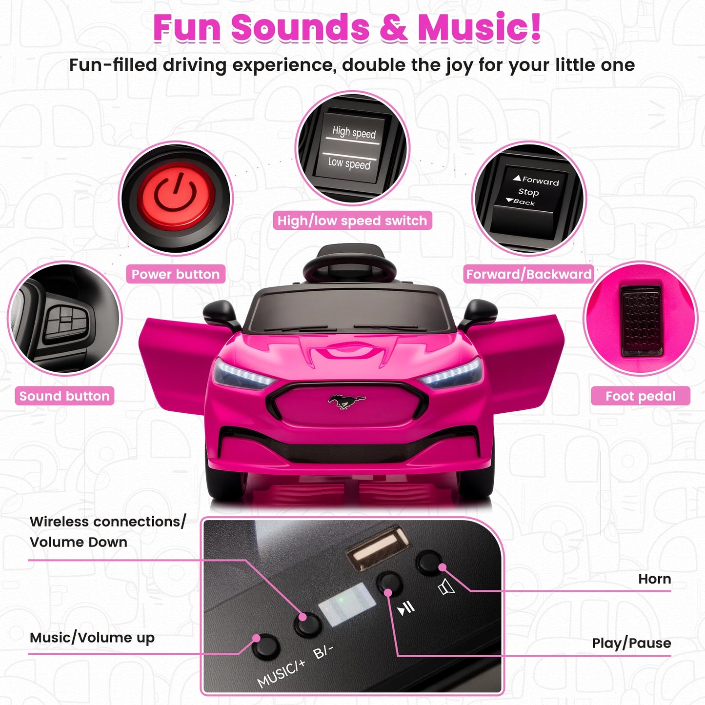 Electric Ride on Car for Kids, 12V Electric Toddler Car with Remote Control, Ride on Toys for Kids with LED Lights, Music Player
