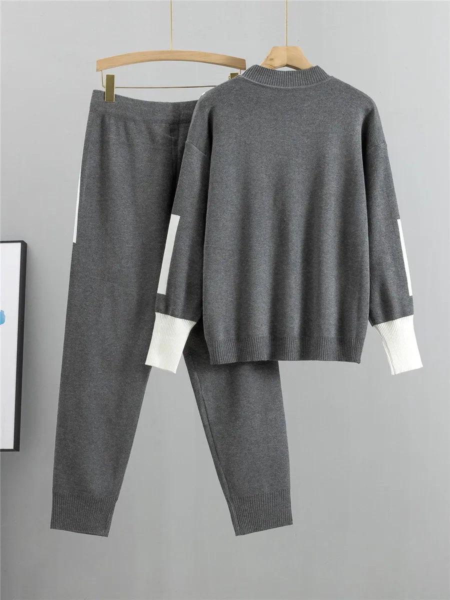 Plus Size Fashion Suit Women Spring and Fall 2024 New Casual Knitting Two-Piece Set