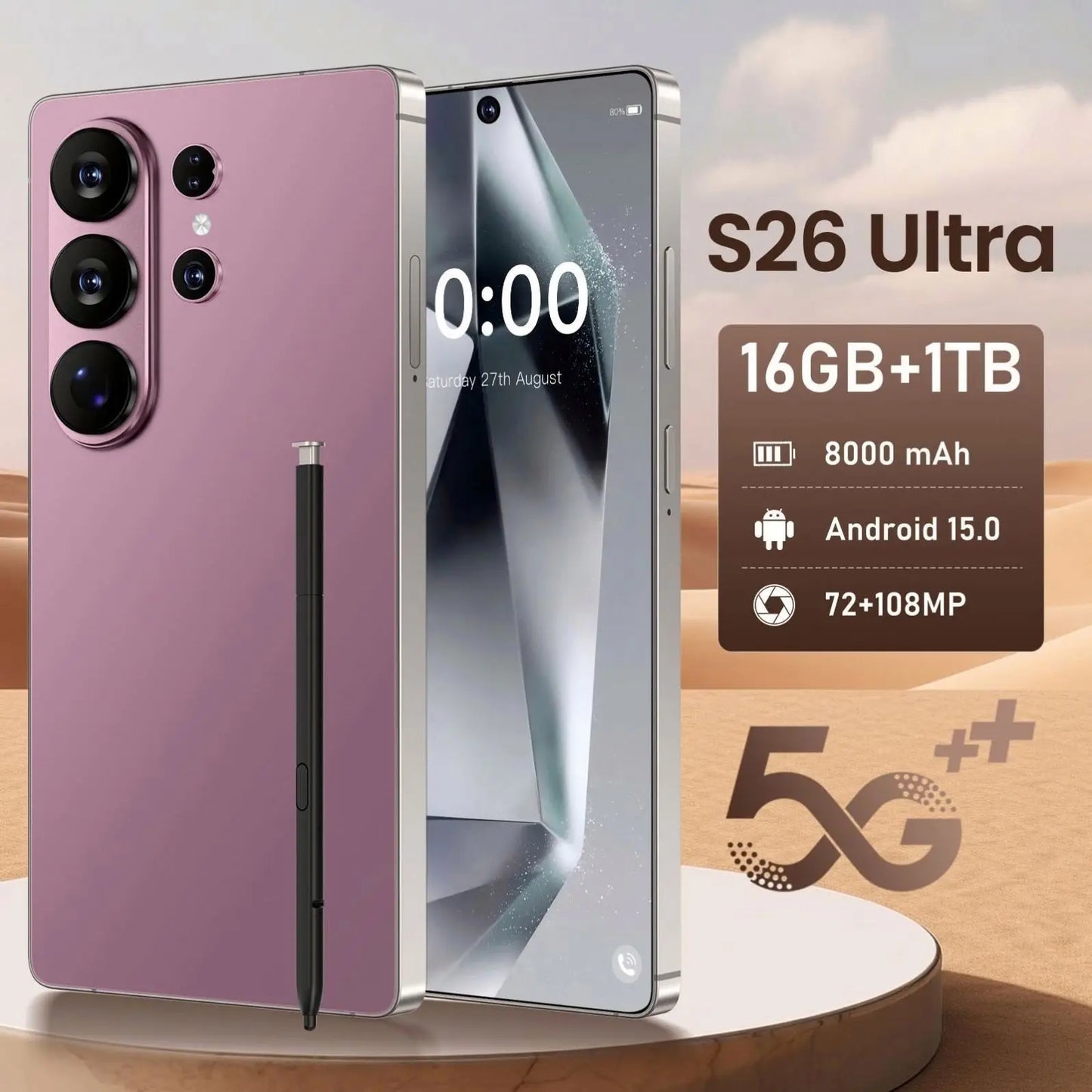 High Configuration S26 Ultra Smartphone 16GB+1TB Octa Core 108MP Camera 5G Dual SIM Global Mobile Phone