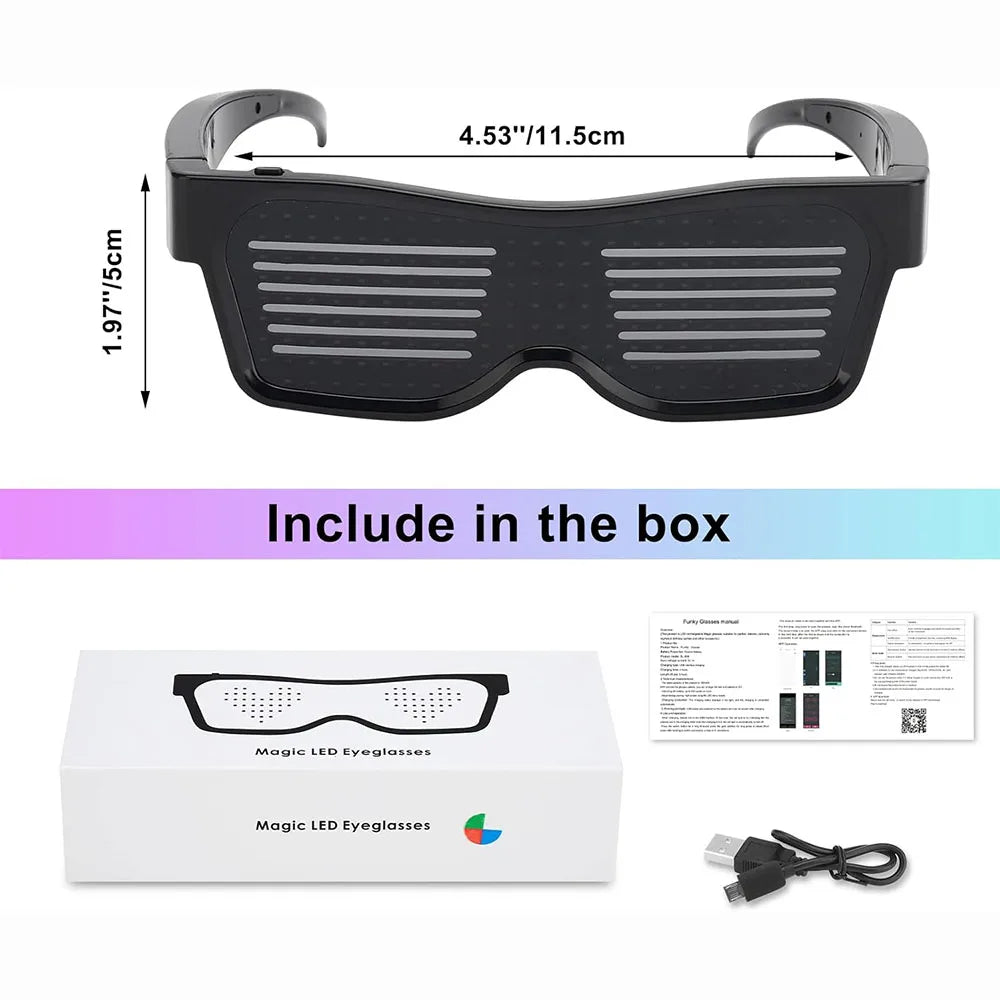Smart Sunglasses LED Rechargeable App Bluetooth Programmable Flashing Light Glasses Party Sunglasses LED Glasses